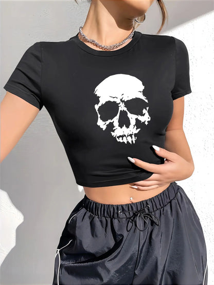 Summer Goth Women's Graphic T-shirt Gothic Angel Skull Short Sleeve T-shirt Top