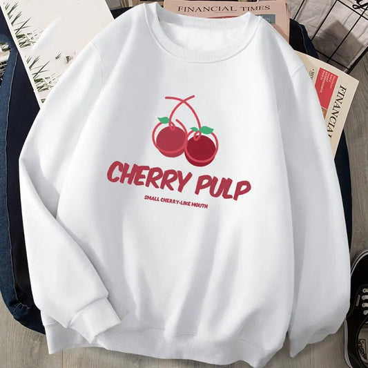 Autumn And Winter New Women Casual Round Neck Sweatshirt Y2K Cherry Painting Print Trendy Street Cute Loose Pullover