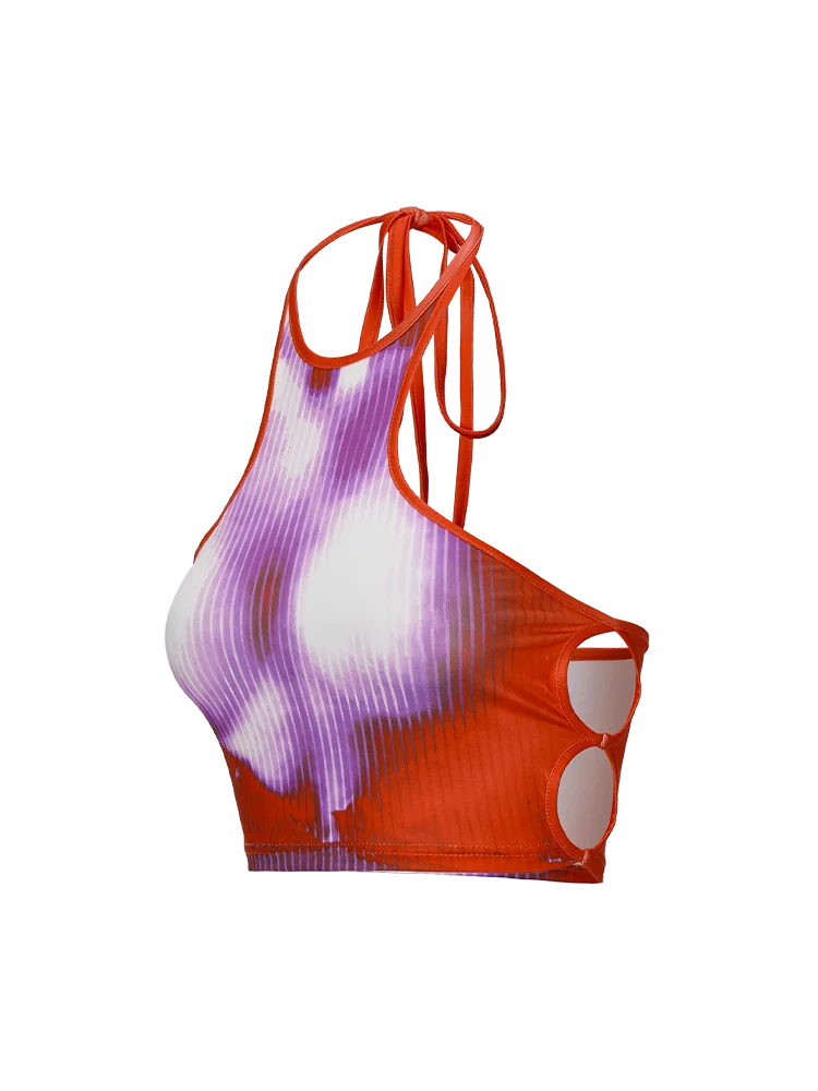  Women's Summer Slim Sexy Halter Neck Sling Y2K Sleeveless Unique 3D Body Printed Vest Short Clothing