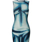 Women's Summer Sexy Slim Fit Wrap Hip Sleeveless Round Neck Y2K Body Print Club Party Hot Elegant Mini Tank Dress