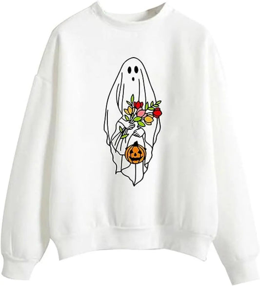 Autumn And Winter New Women Casual Round Neck Sweatshirt Y2K Cute Ghost Print Trendy Street Loose Pullover