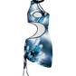  Women's Summer Y2K Blue Tie-Dye Gradient Crystal Geometric Print Waist Cutout Sleeveless Halter Mini Dress 2023