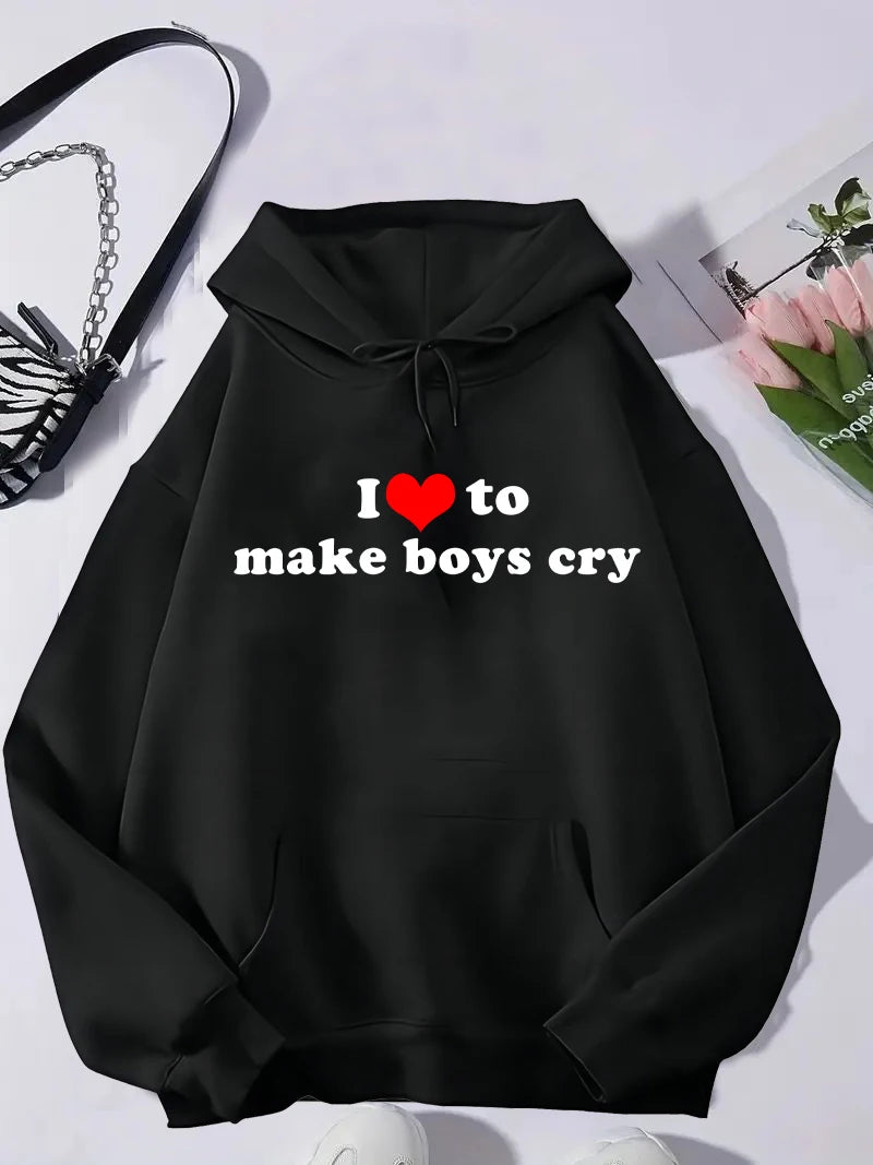 Autumn And Winter Women's New Harajuku Style Trend Y2K I Love You Print Hooded Sports Long-Sleeved Pullover Hoodie
