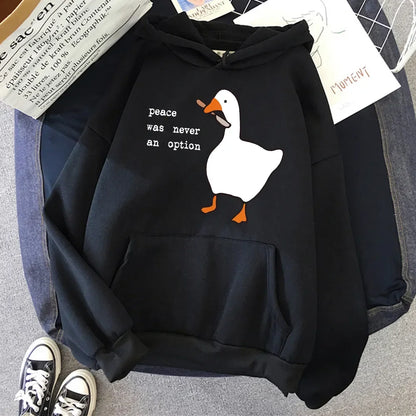 Autumn And Winter Women's New Harajuku Style Trend Y2K Duckling Print Hooded Sports Long-Sleeved Pullover Hoodie