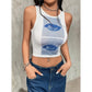 Women's Y2K Cool Sleeveless Round Neck Tank Eyes printed vest Print Short Vest Tee Cool Street Fashion Women Clothing