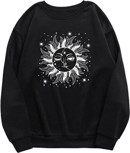 Autumn And Winter New Women's Fashion Casual Round Neck Sweatshirt Y2K Sun Print Trendy Street Cute Loose Pullover