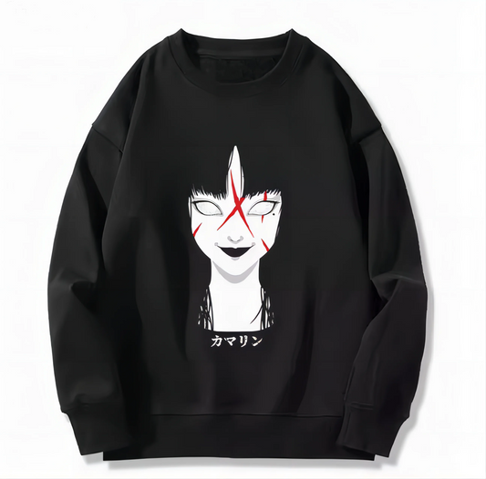 Kawaguchi Tomoe Ito Runji Horror Comics Surrounding Round Neck Sweater for Men and Women, Loose and Versatile Top for Autumn and