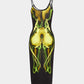  Mesh Body Print Thermal Sexy Spaghetti Strap Split Hem Scoop Neck Maxi Dress,Green 02,Small