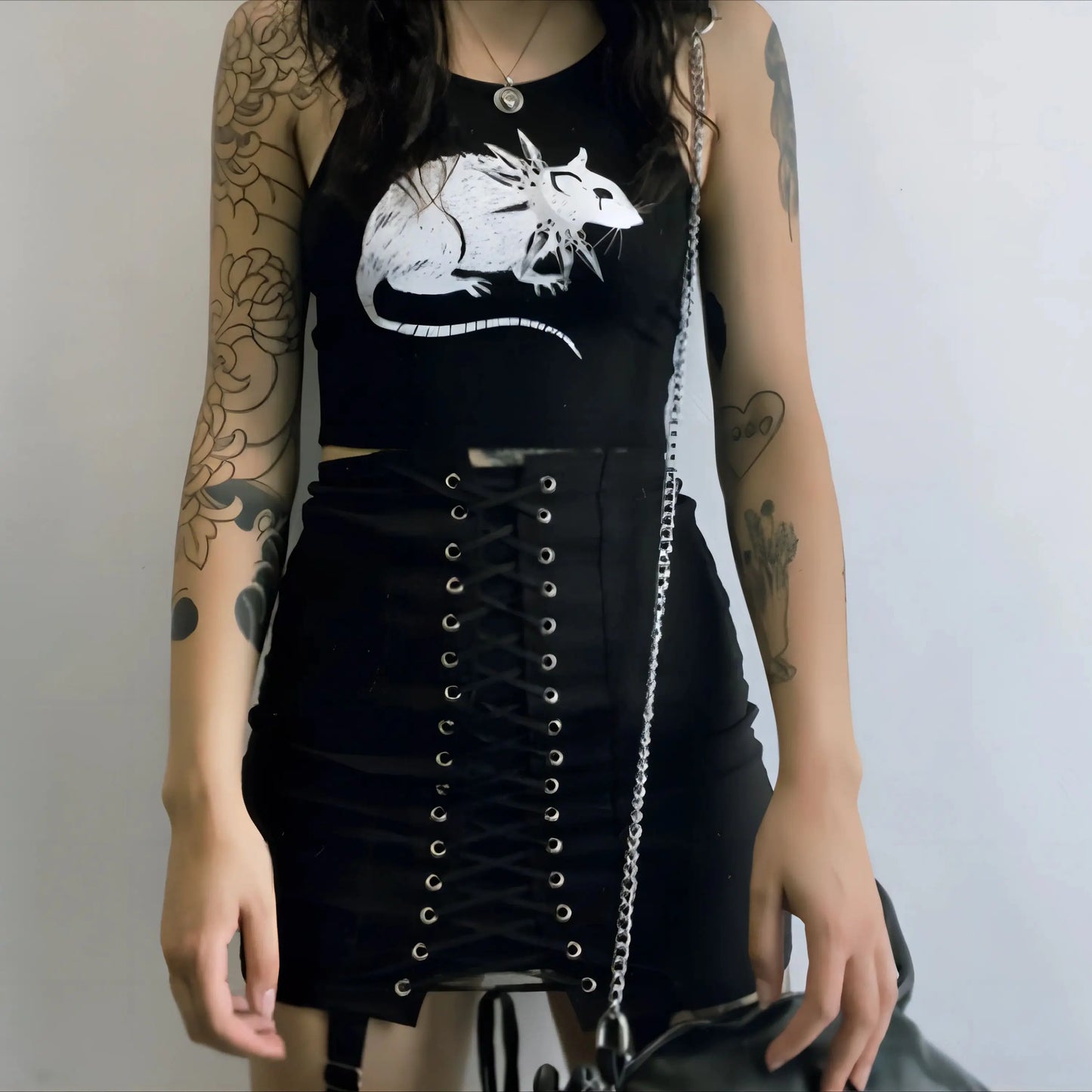 Women's Mouse Black Vest Gothic Sexy Round Neck Vest