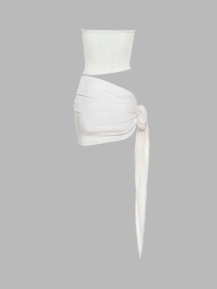 Mesh Velvet Corset Cutout Skirt Set