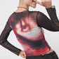 Y2K round neck slim fitting contrast color T-shirt