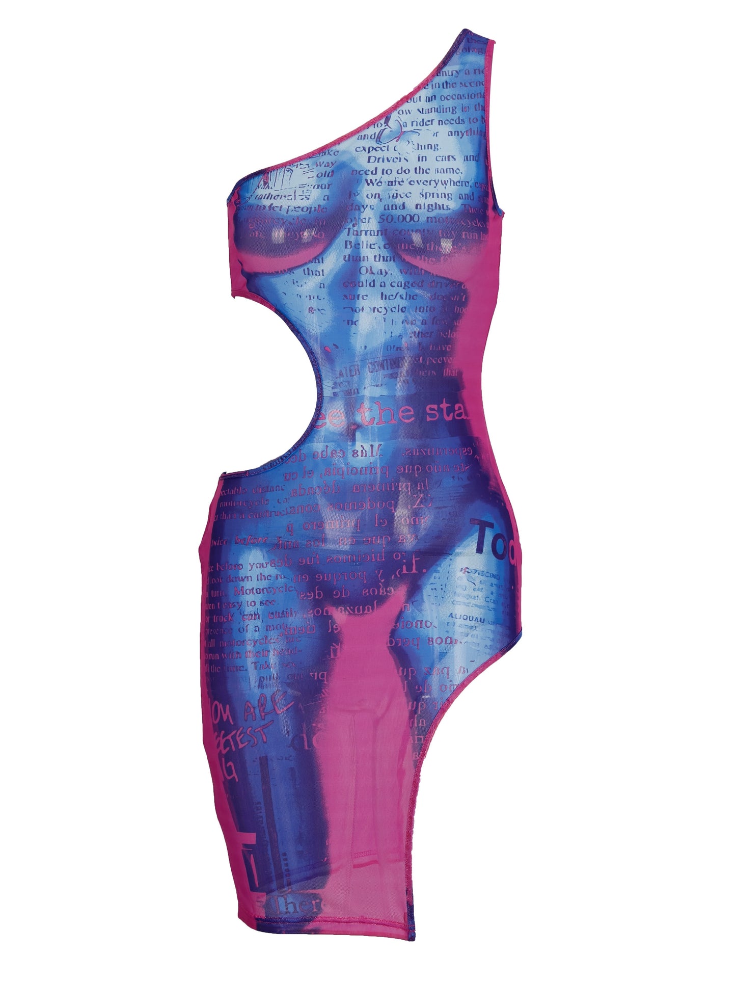 2023 Oblique Shoulder Irregular Hollow-out Thermal Positioning Letter Printing Dress Women