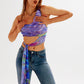 Qiduo 2023 Women's New Oblique Shoulder Hollow Lace Hot Sale Print Tank Top