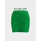Front pleated waist tie up green half skirt