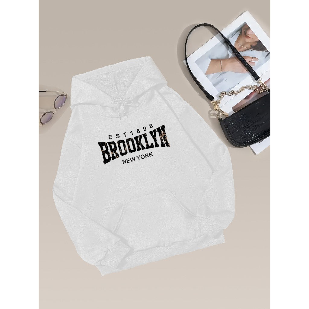 Autumn And Winter Women's New Harajuku Style Trend Y2K Chic BROOKLYN Print Hooded Sports Long-Sleeved Pullover Hoodie