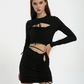  Hot-Selling Women's Clothing Chest Hollow Short Long-Sleeved Top Tight Wrap Hip Tie Miniskirt Fashion Solid Color Sui