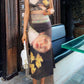 Street Figure Print Round Neck Slim Fit Wood Ear Edge Short Sleeve T-shirt Skirt Set